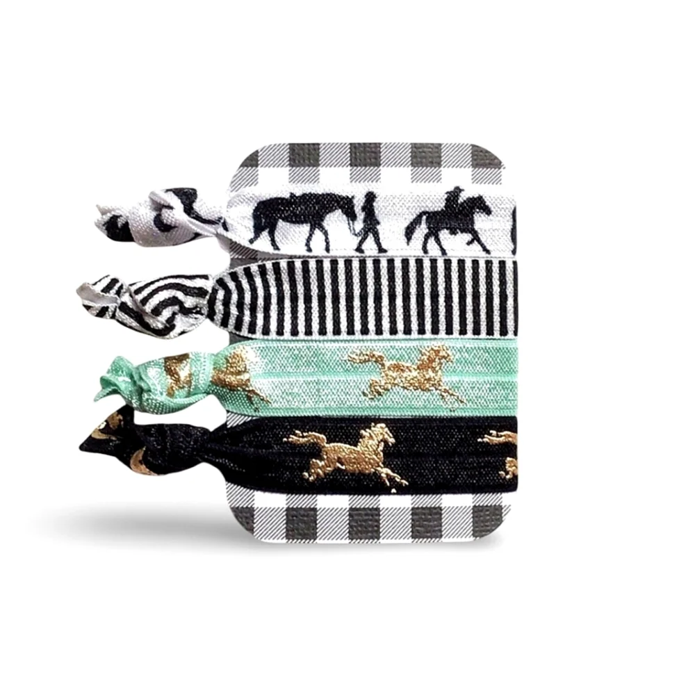 4-Pack Horse Print Hair Ties Pony Party Favors Equestrian Theme Hair Accessories